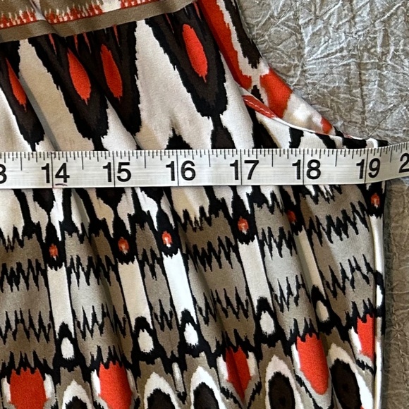 Calvin Klein Sleeveless Blouse Abstract Geometric Orange Tan Black White Ikat - Picture 13 of 13